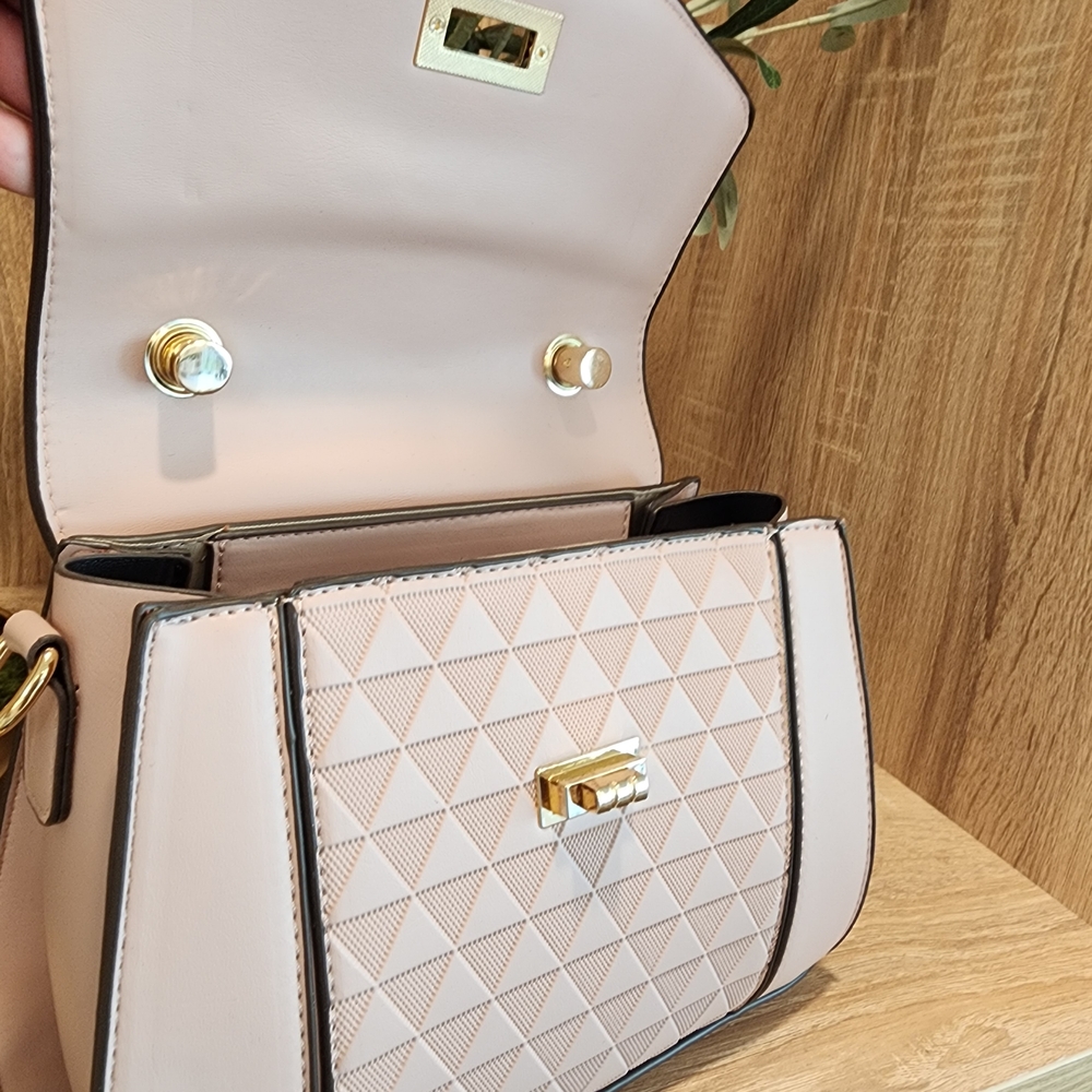 AR New York Pink Vegan Leather Handbag with Gold Accents Women's Crossbody - Picture 5 of 8